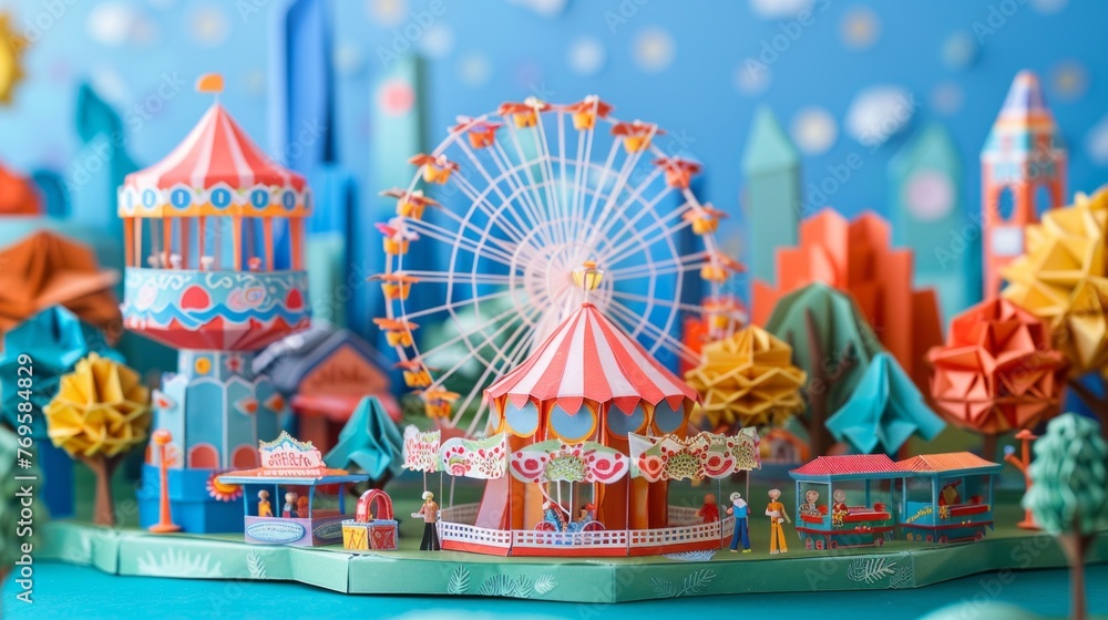 Obraz premium Origami Paper Town: Festa Junina Carnival Essence
