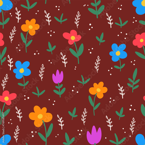 Seamless pattern with hand drawn flowers. Vector illustration