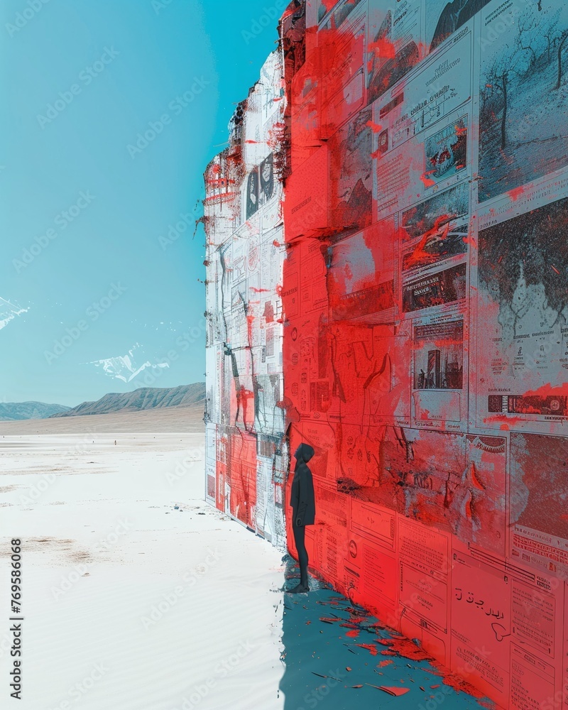 Craft a visually striking composition showcasing a split-screen effect ...