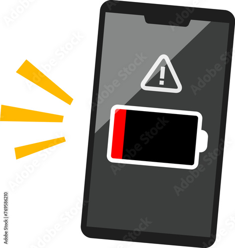 充電切れの警告が表示されたスマートフォン