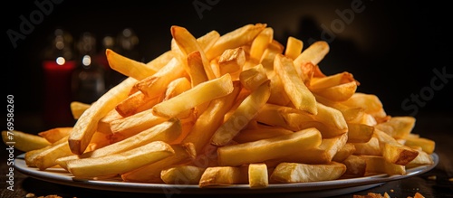 top portrait of french fries on dark background