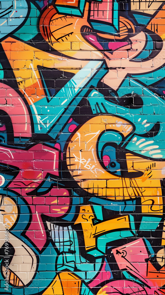 Graffiti font wall, flat illustration, hip-hop. AI Generated Graffiti font wall, flat illustration, hip-hop. AI Generated