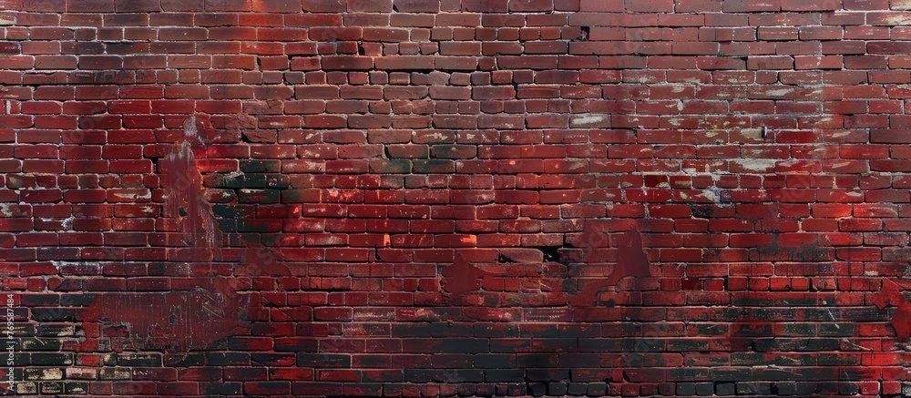 Obraz premium Reddish-brown paint on a brick wall.