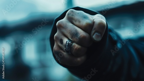 Punch hand wearing the ring for street fighting
