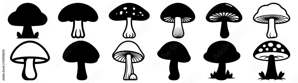 Mushroom silhouette set vector design big pack of illustration and icon