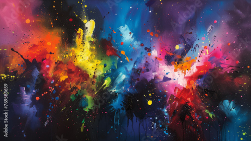 Vibrant color bursts dance in harmony, scattering joy across a midnight canvas