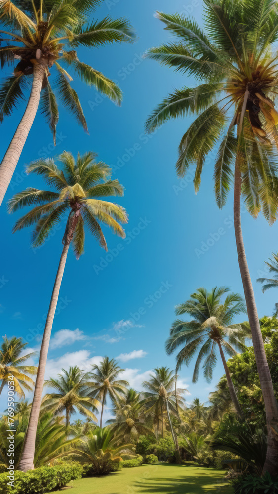 Palm Trees  Against Blue Sky and Clouds
