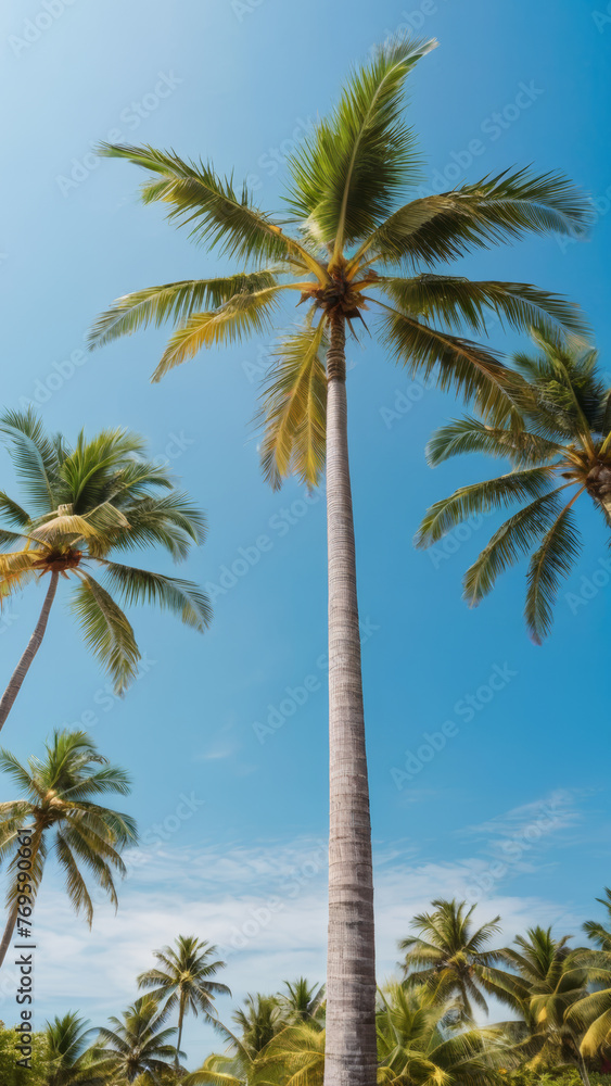 Palm Trees  Against Blue Sky and Clouds