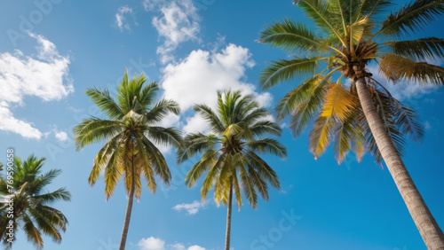 Palm Trees  Against Blue Sky and Clouds © caiquame
