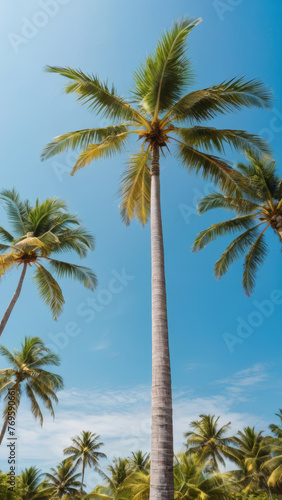 Palm Trees  Against Blue Sky and Clouds