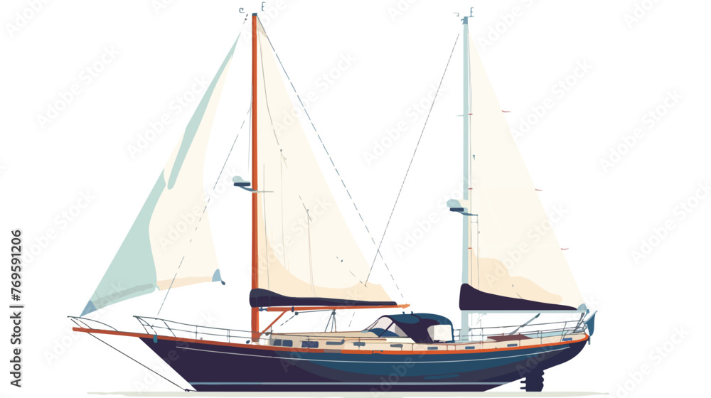 Sailing yacht flat vector isolated on white background