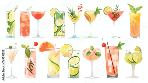 Spring cocktails flat vector isolated on white background