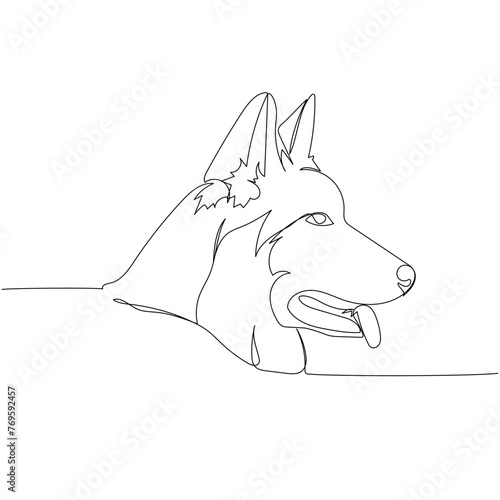 White Swiss Shepherd Dog, shepherd dog one line art. Continuous line drawing of friend, dog, doggy, friendship, care, pet, animal, family, canine.