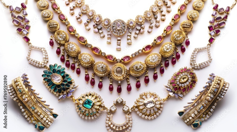 Obraz premium Beautiful luxury necklace set collection. Isolated on white background , generative AI