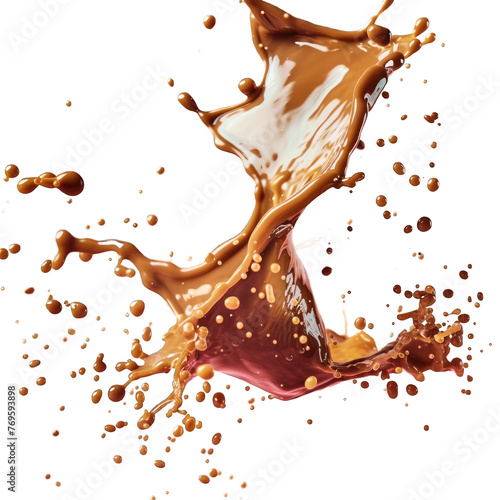 brownish coffee or chocolate splash isolated on a transparent background, coffee splashing