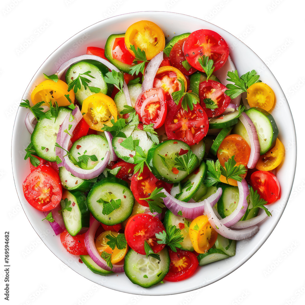 Fresh vegetable salad in a white dish on isolated on transparent background png