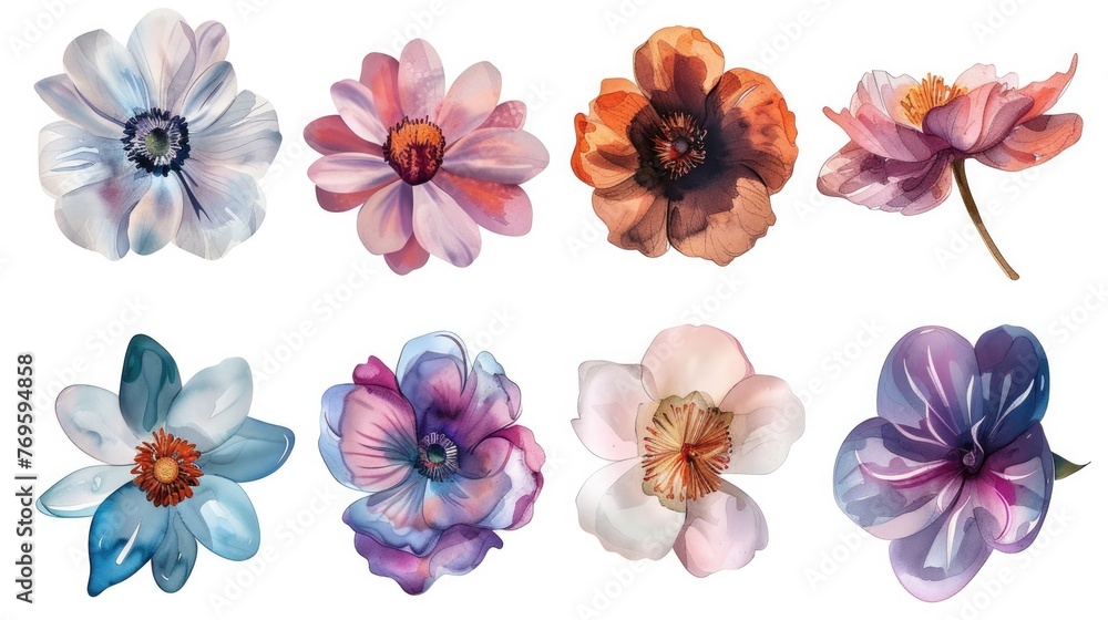 Flowers set collection. Isolated on white background Generative AI