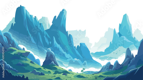 Beautiful fantasy mountain landscape. Panoramic. flat