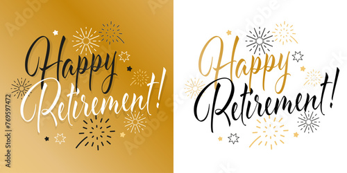 Happy retirement on gold and white background