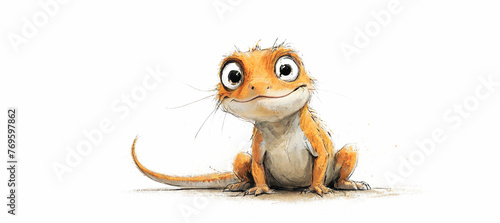 illustrazione di piccola simpatica salamandra su sfondo bianco photo