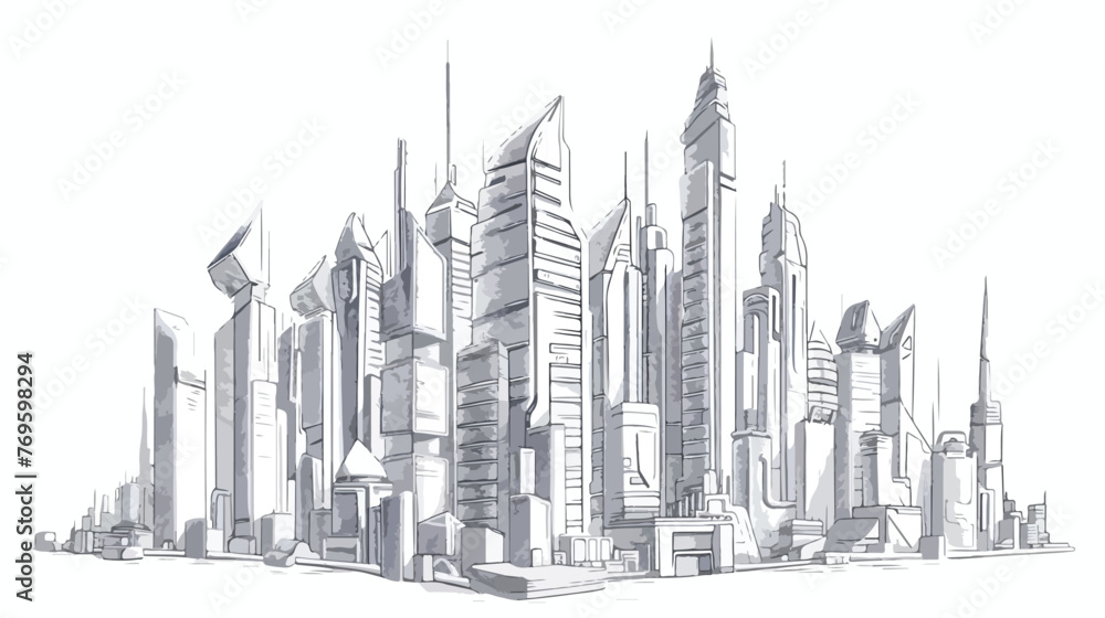 Futuristic city architecture buildings sketch flat vector