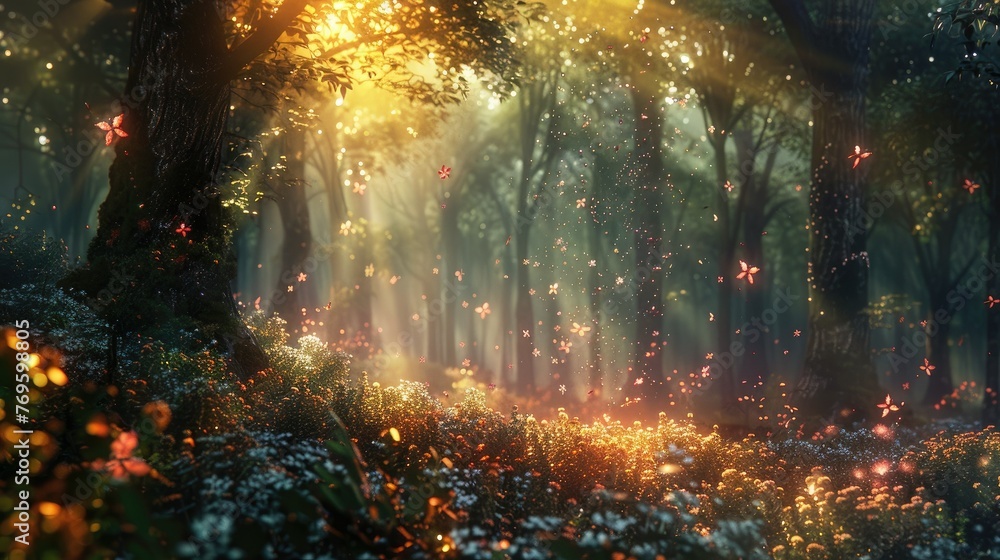 Cozy Forest Haven: Serene and Enchanting Landscape in Surreal Harmony, High-Quality Image for Natural Texture and Warmth Appreciation