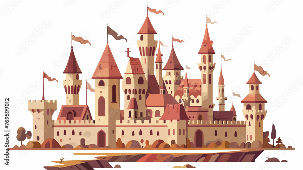 Medieval fantasy castle flat vector isolated on white