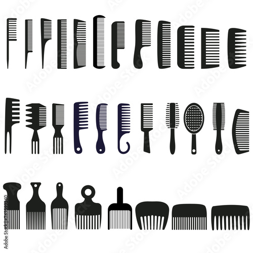 Adobe Illustrator ArtworkHair comb icon vector set. Hairstyle illustration sign collection. Barber shop symbol. Hairdresser logo.