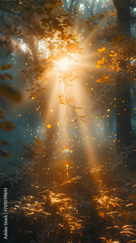 Sun beams in forest. High-resolution
