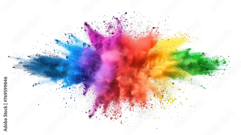 Multicolored powder explosion on white background. Paint Abstract design colorful powder clouds white background. Multicolored powder explosion on white background. Paint Abstract design colorful powder clouds white background.