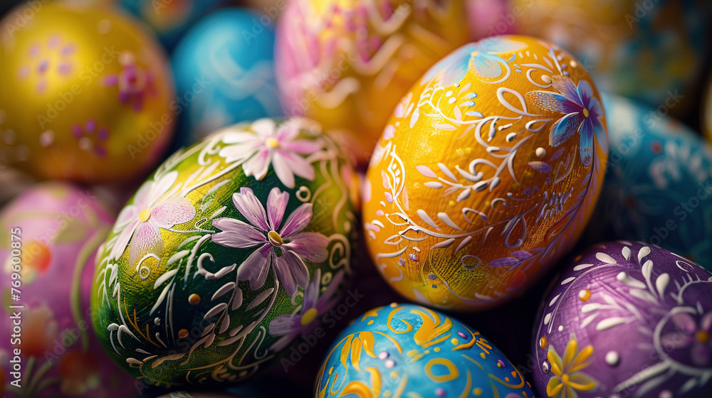 Close-up Shots of Hand-Painted Easter Eggs with Intricate Designs Close-up Shots of Hand-Painted Easter Eggs with Intricate Designs