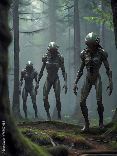 Scary Aliens Exploring A Forest On Planet Earth Cinematic Image Style © Torben Iversen