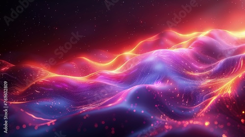Abstract Energy Waves with Neon Particles Background 