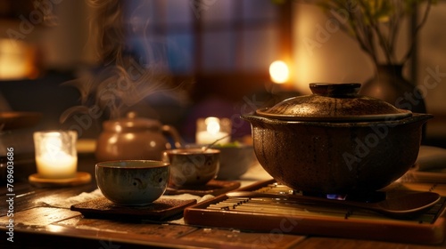 A cozy evening set for making dashi ingredients aligned