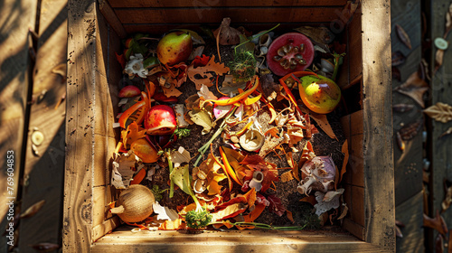 Compost Bin with Food Scraps and Garden Waste