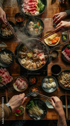 An intimate scene of a shabu-shabu meal shared