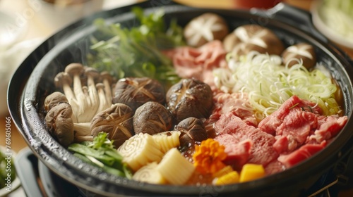 An inviting pot of sukiyaki centerpiece at a gathering