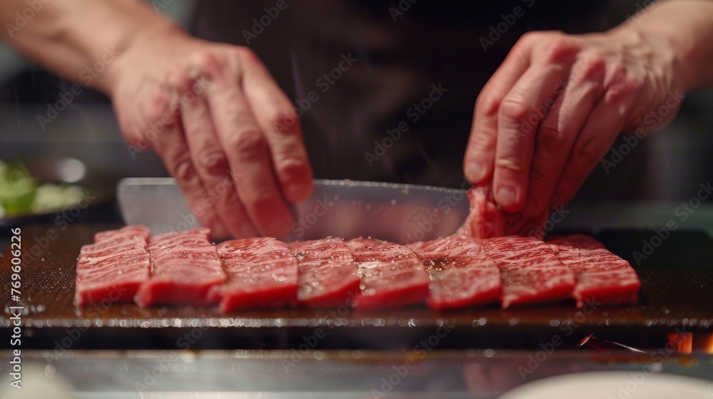 The precision of slicing beef for shabu-shabu