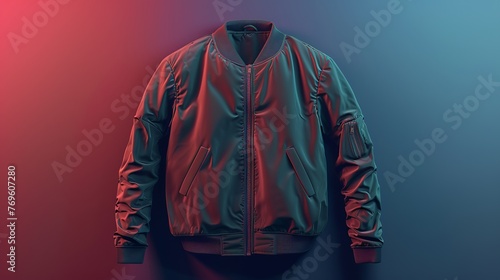 A 3D illustration of a bomber jacket mockup, intended for design presentations