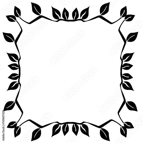 Original black frame in the form of branches and leaves on a white background