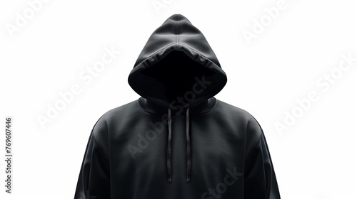 A blank black male hoodie with long sleeves, featuring a clipping path for design mockups, isolated on a white background