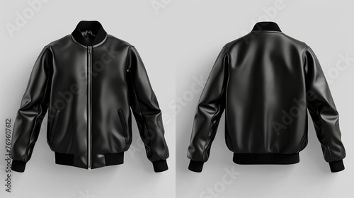 A blank jacket in black, shown from both front and back, set against a white background
