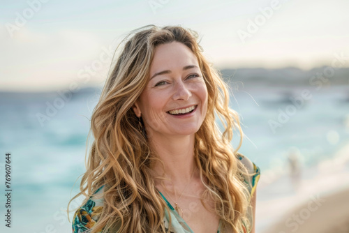 Portrait of a smiling young woman looking at camera on the beach  © PixelGallery