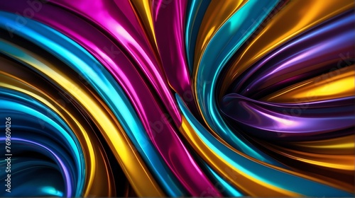 Futuristic colorful shiny metallic wavy sheets pattern background abstract concept of motion and movement flow minimalist modern from Generative AI