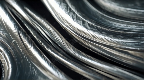 Futuristic silver shiny metallic wavy sheets pattern background abstract concept of motion and movement flow minimalist modern from Generative AI
