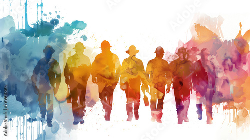 Group of workman in watercolor style , Generative Ai. Labor day concept.