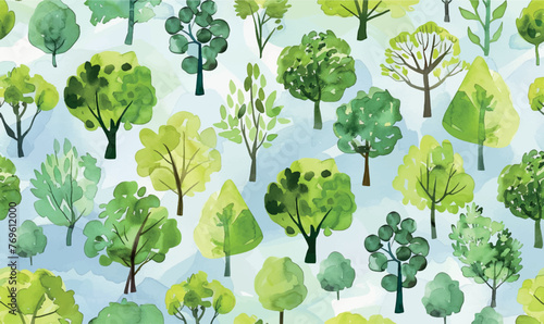 watercolor pattern with green trees