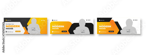 Home construction facebook cover or social media web banner bundle design template