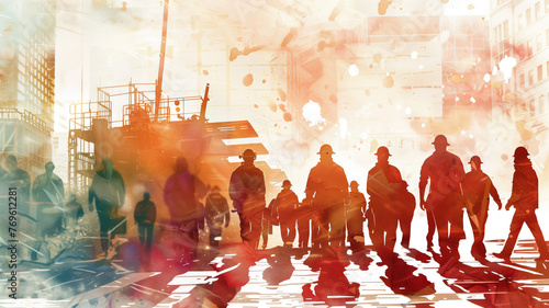 Group of workman in watercolor style , Generative Ai. Labor day concept.
