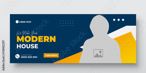 House Services and Set of elegant modern abstract home for sale real estate Facebook cover, banner, for smooth gradient background shape color ad template